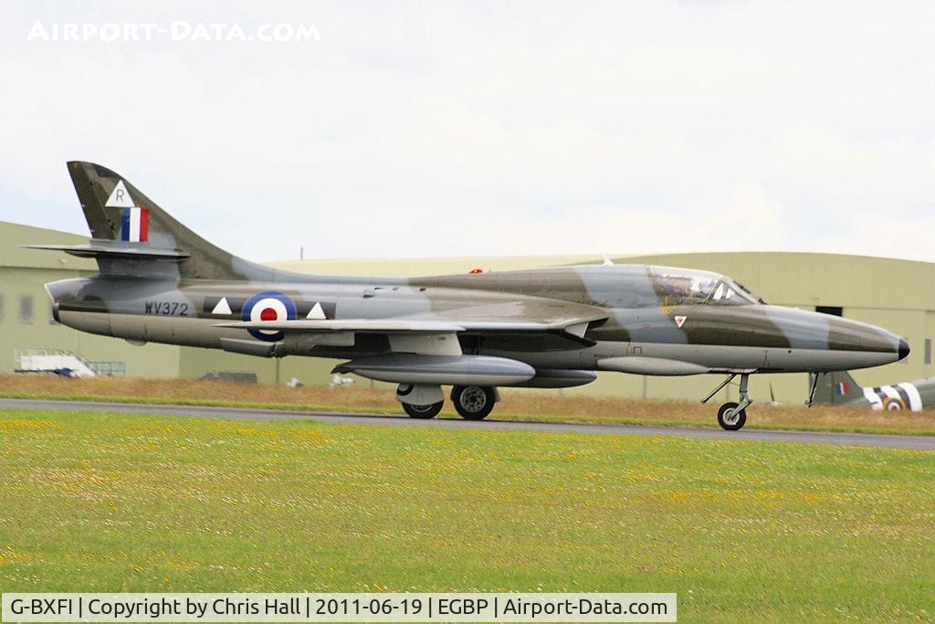G-BXFI, 1955 Hawker Hunter T.7 C/N 41H-670818, taxiing along the runway prior to its display at the Cotswold Airshow