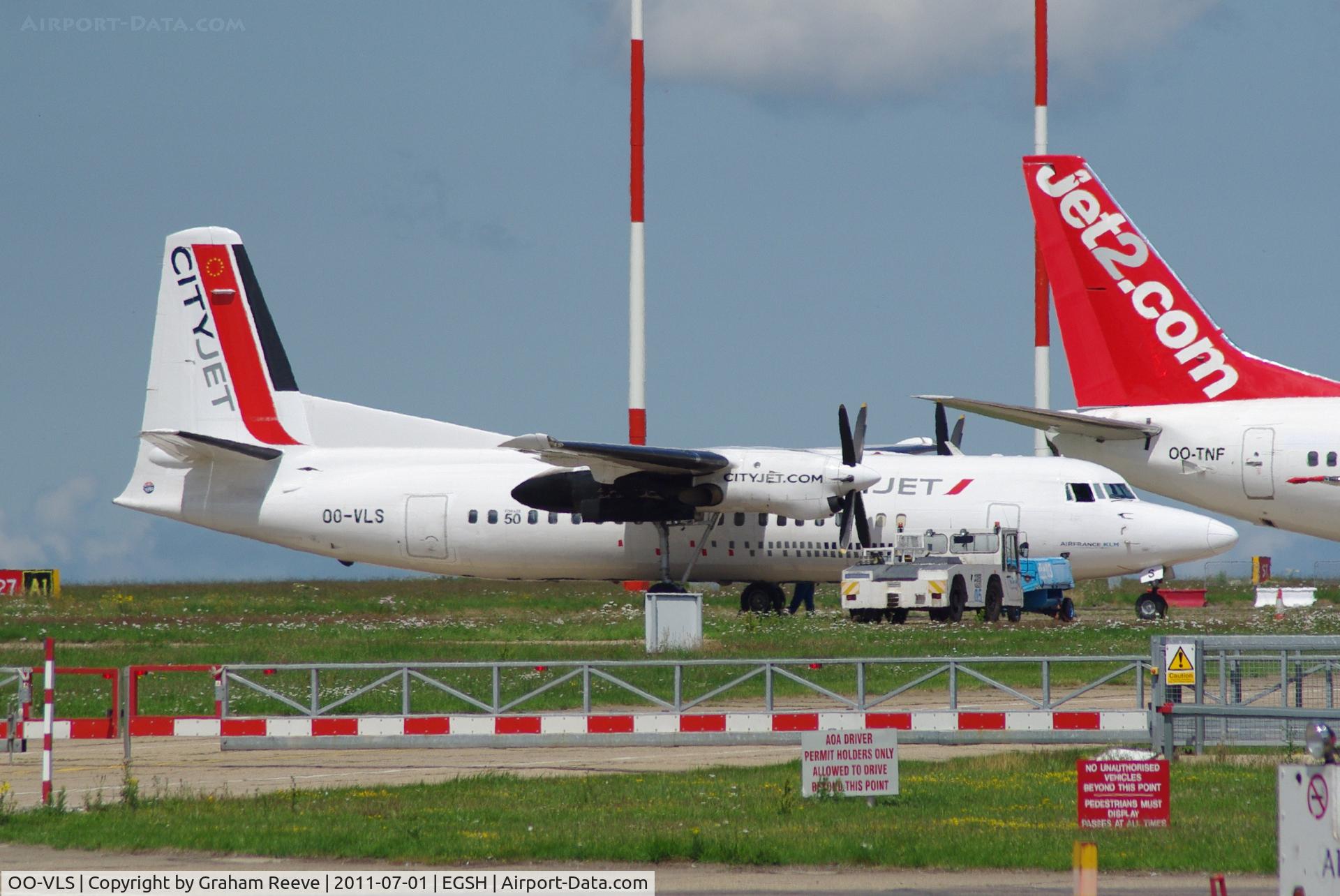 OO-VLS, 1987 Fokker 50 C/N 20109, Parked at Norwich.