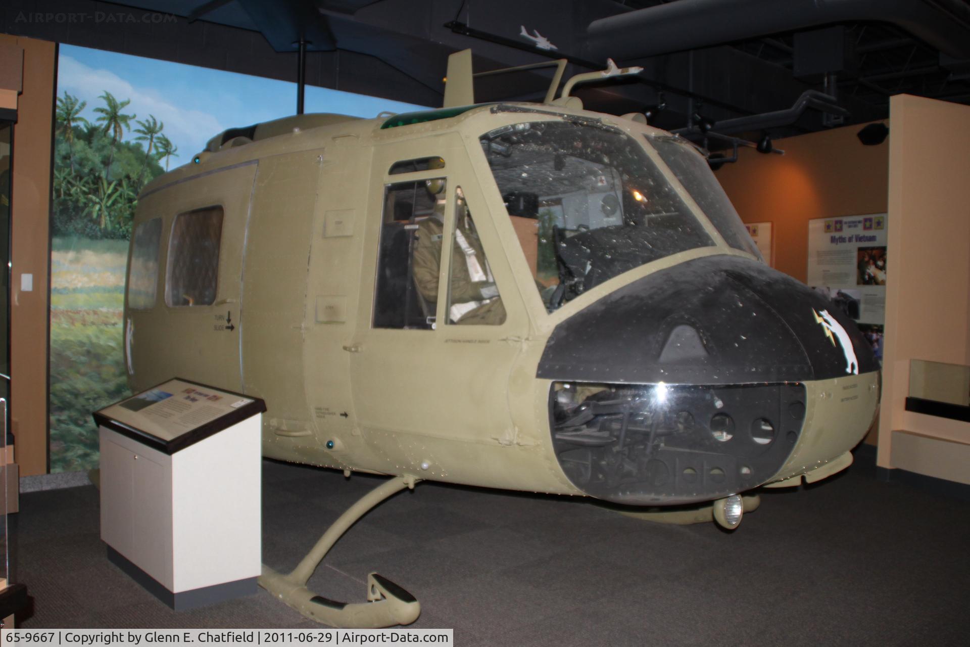 65-9667, 1965 Bell UH-1H Iroquois C/N 4711, Part of a Vietnam War display.  This aircraft is a Vietnam War combat vet and had small arms fire damage.  Was at the Carolinas Aviation Museum. Last active with 25th Aviation Battalion