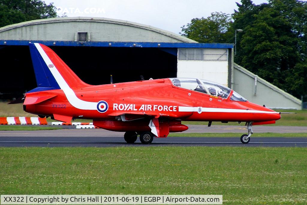 XX322, 1980 Hawker Siddeley Hawk T.1A C/N 165/312147, back tracking up the runway after its display at the Cotswold Airshow