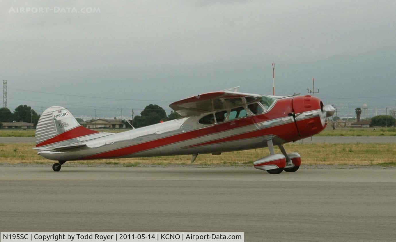 N195SC, 1949 Cessna 195 C/N 7402, Landing at Chino