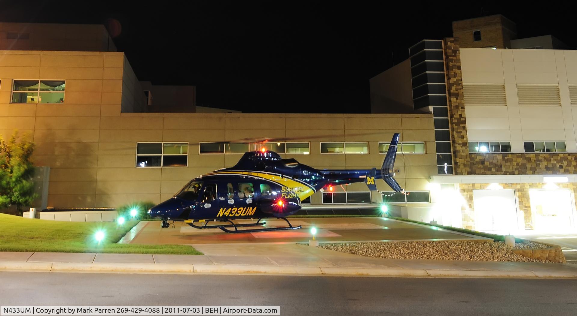 N433UM, 1998 Bell 430 C/N 49047, N433UM University of Michigan Survival Flight picking up patient at Lakeland Heath Care, Saint Joseph, MI
