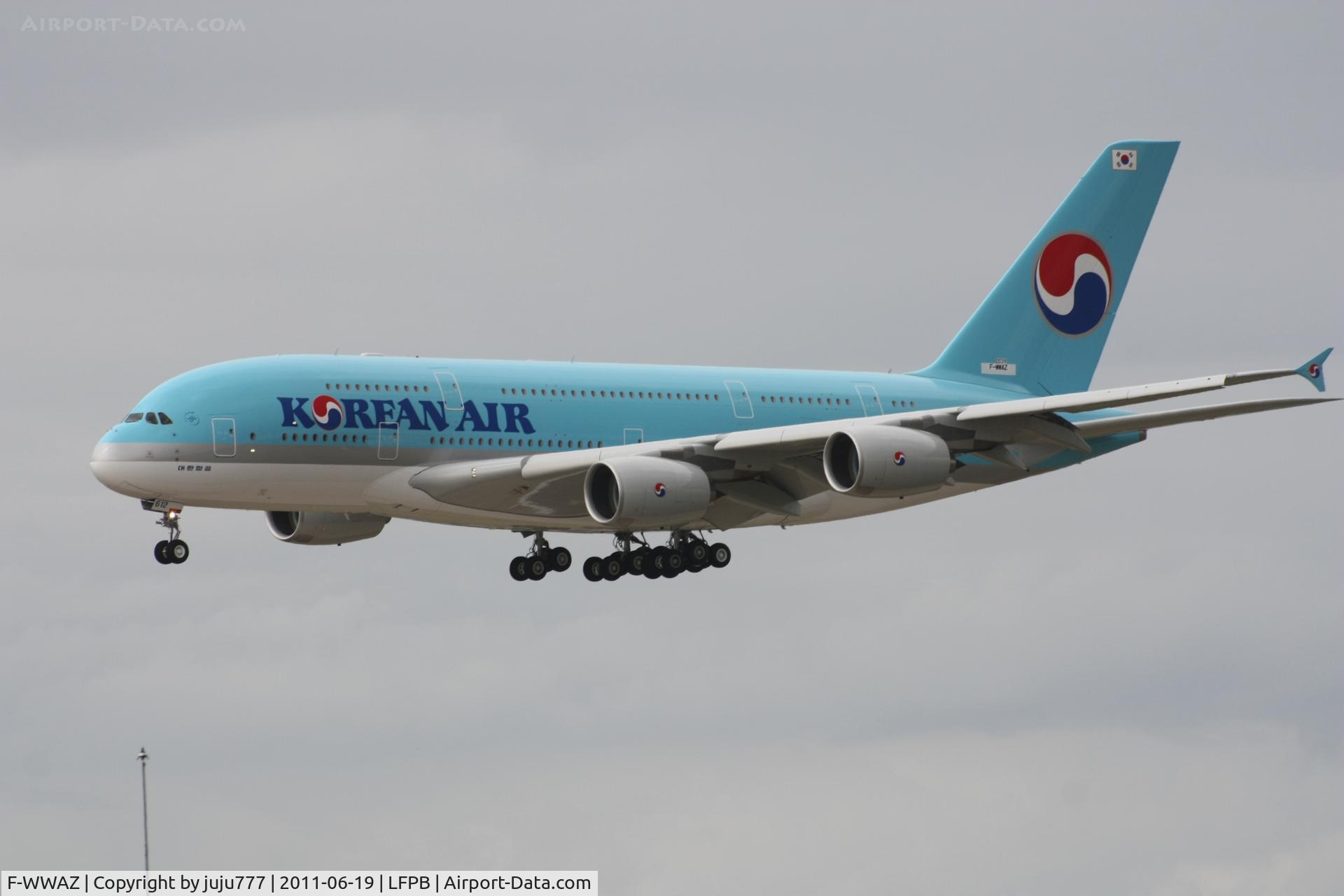 F-WWAZ, 2011 Airbus A380-861 C/N 039, on transit for SIAE 2011