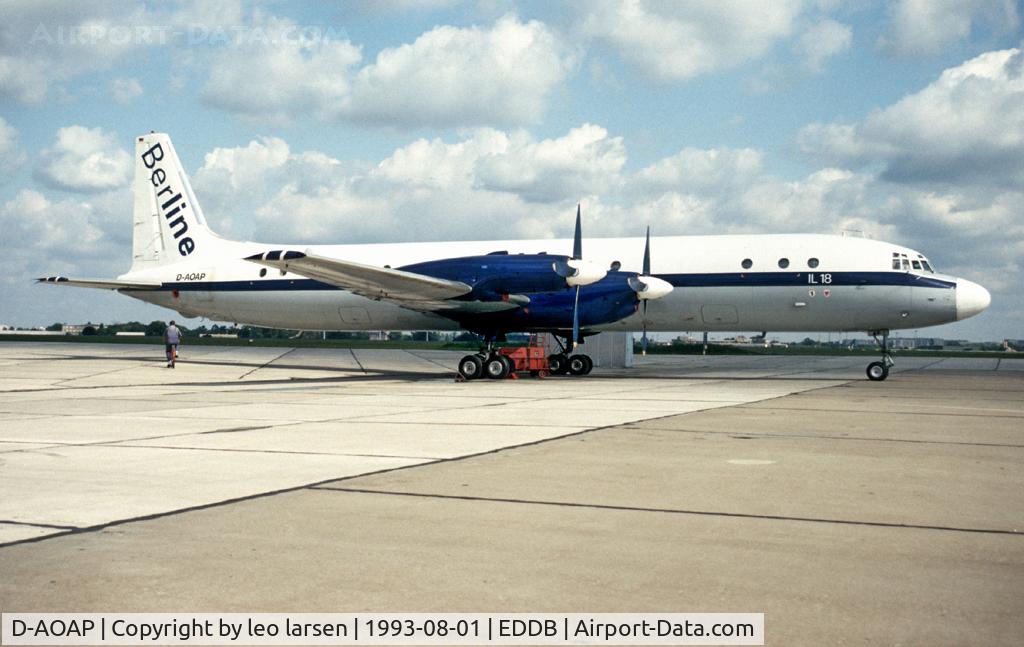 D-AOAP, 1965 Ilyushin IL-18V C/N 185008404, Berlin Schoenefeld 13.8.93ex DDR-STI del.EGAR/Interflug nov.65