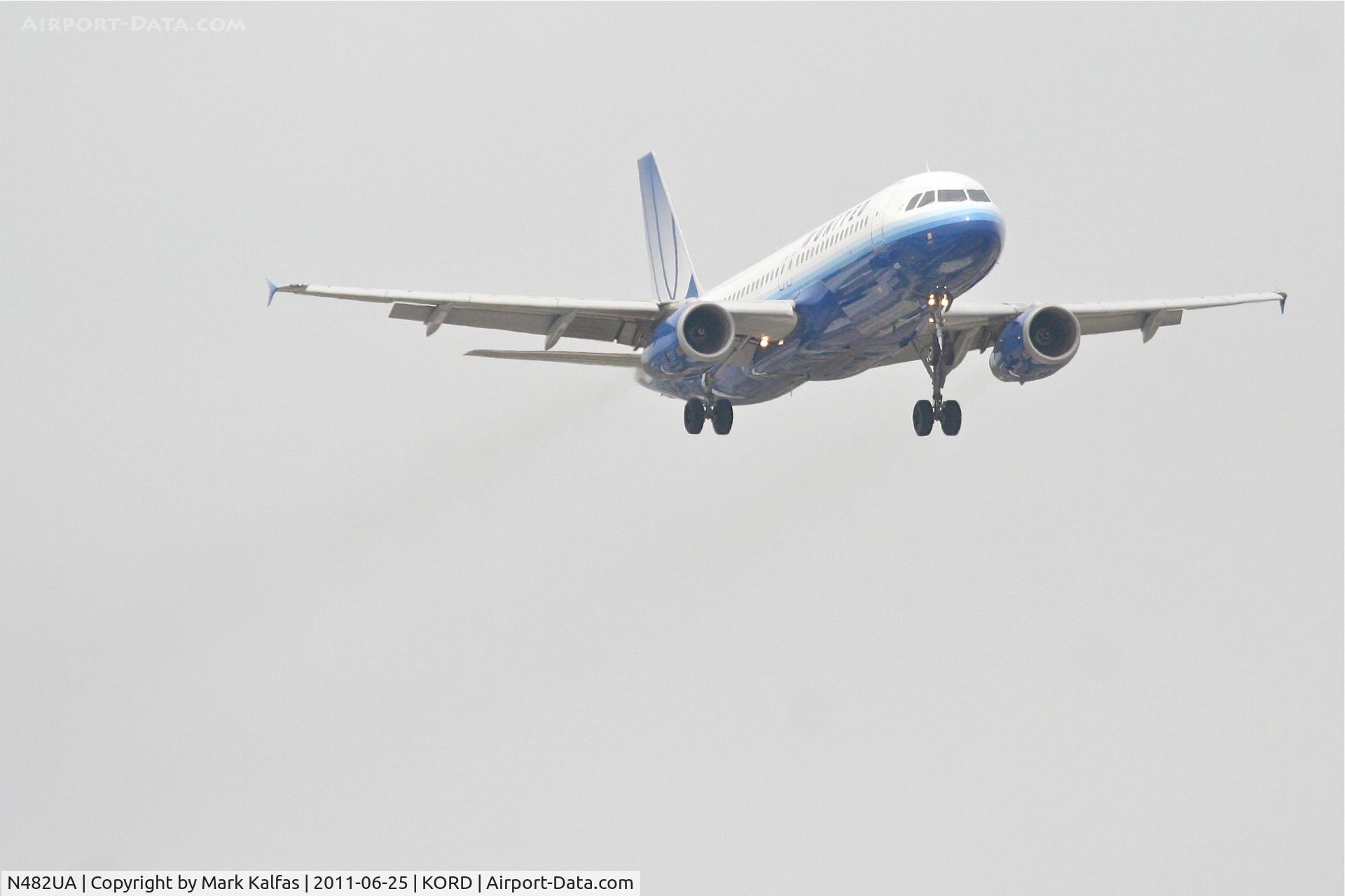 N482UA, 2001 Airbus A320-232 C/N 1584, United Airlines Airbus A320-232, UAL338 arriving from KSFO, RWY 14R approach KORD.