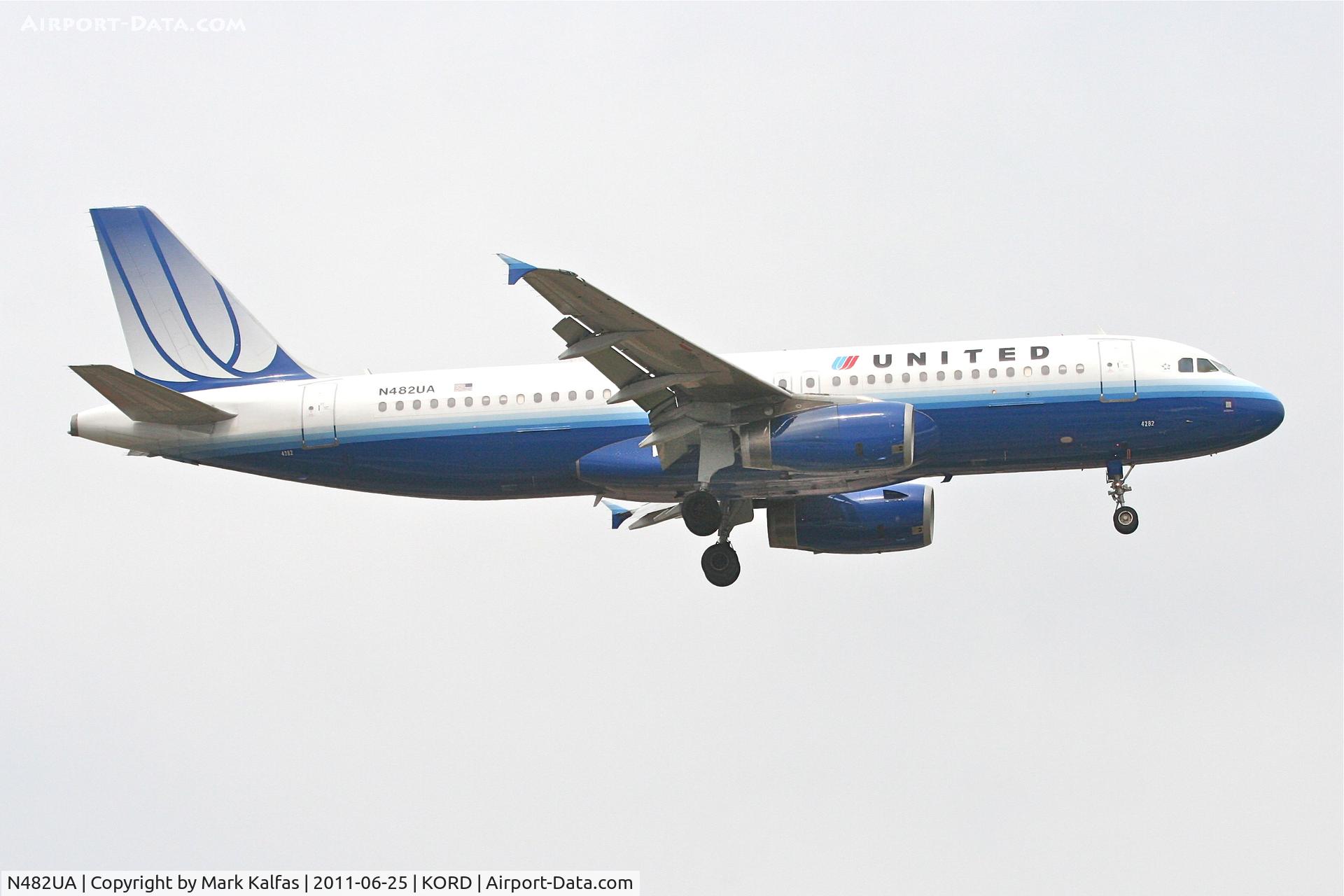 N482UA, 2001 Airbus A320-232 C/N 1584, United Airlines Airbus A320-232, UAL338 arriving from KSFO, RWY 14R approach KORD.