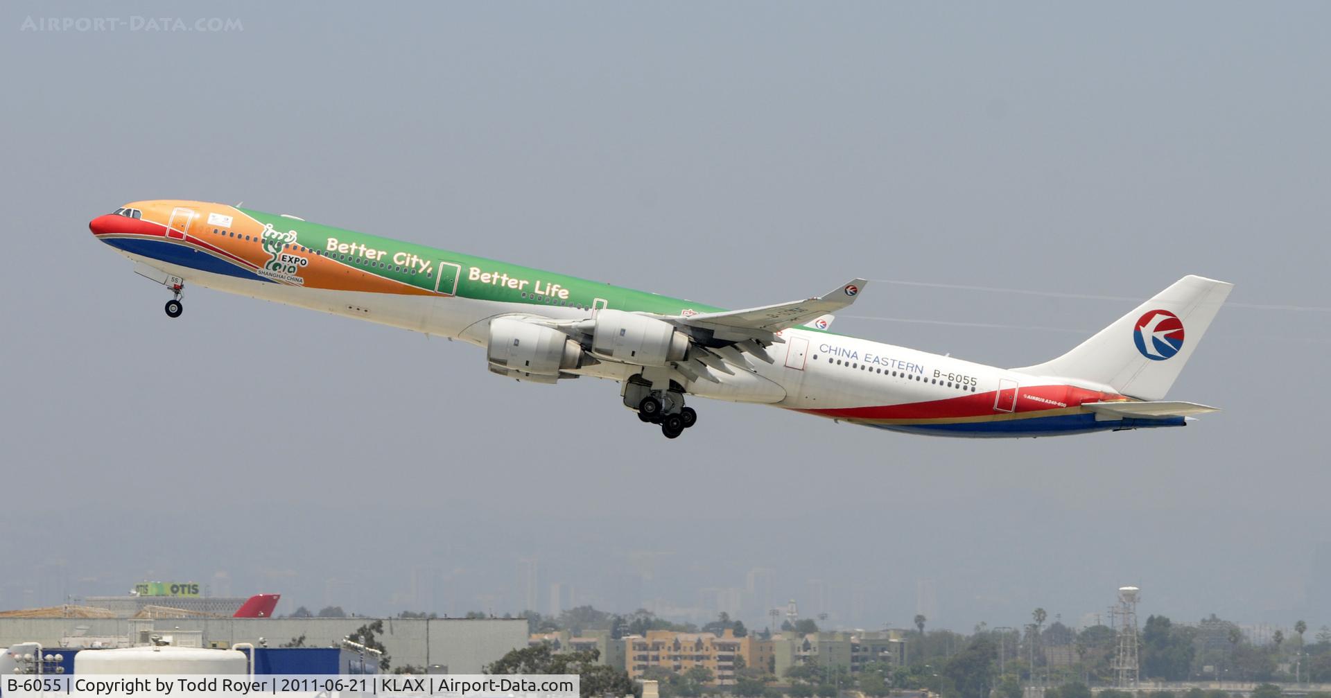 B-6055, 2004 Airbus A340-642 C/N 586, Departing LAX