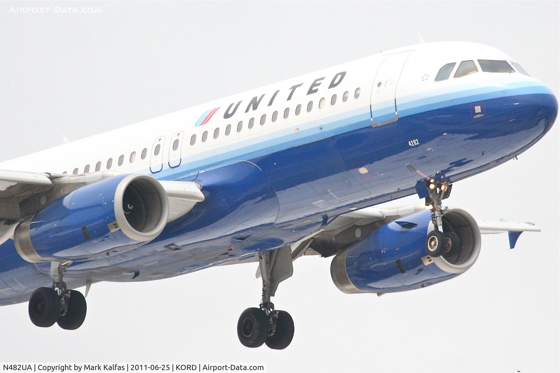 N482UA, 2001 Airbus A320-232 C/N 1584, United Airlines Airbus A320-232, UAL338 arriving from KSFO, RWY 14R approach KORD.