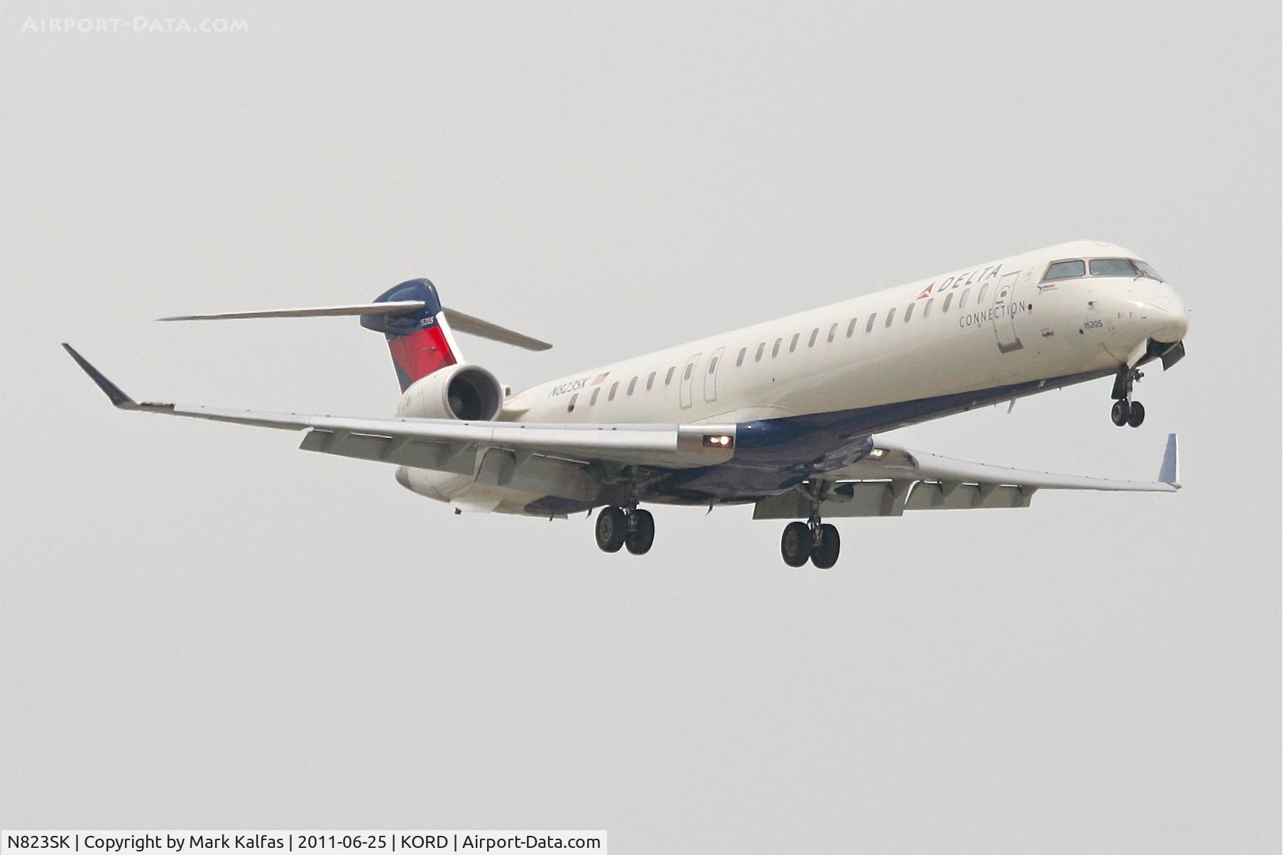N823SK, 2008 Bombardier CRJ-900ER (CL-600-2D24) C/N 15205, SkyWest/Delta Connection Bombardier CL600-2D24/CRJ9, SKW4616 arriving from Salt Lake City, RWY 14R approach KORD.