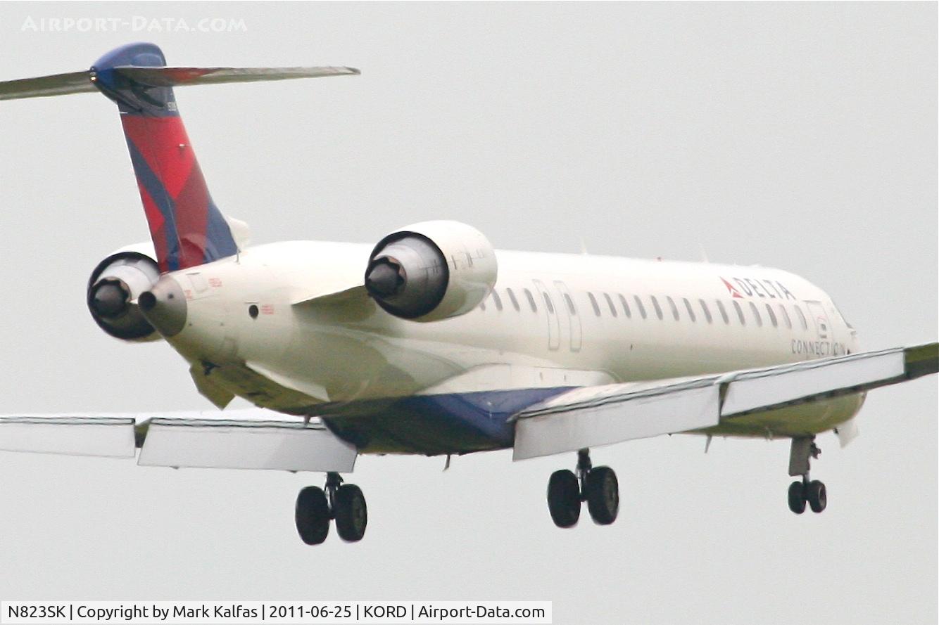 N823SK, 2008 Bombardier CRJ-900ER (CL-600-2D24) C/N 15205, SkyWest/Delta Connection Bombardier CL600-2D24/CRJ9, SKW4616 arriving from Salt Lake City, RWY 14R approach KORD.