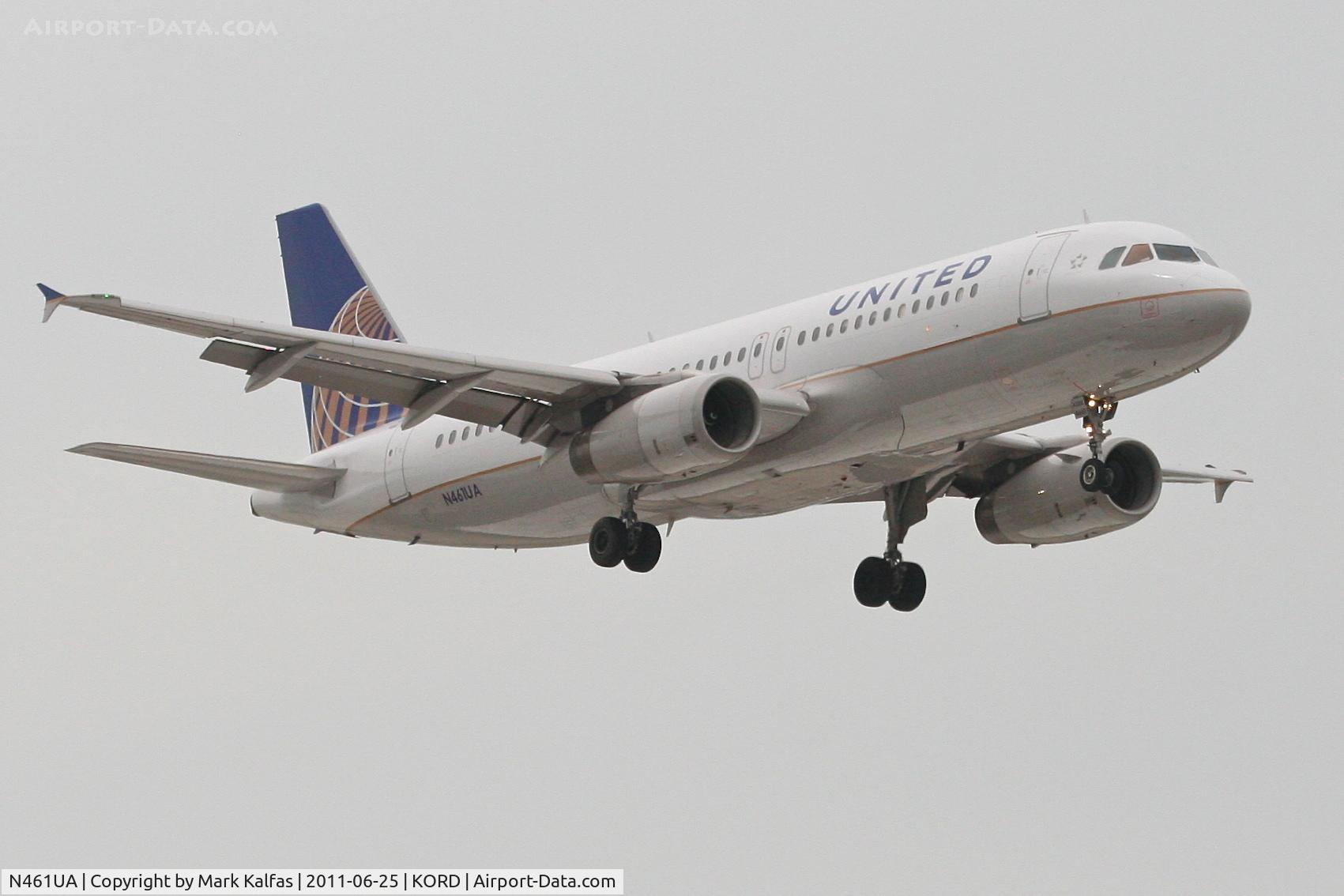 N461UA, 2000 Airbus A320-232 C/N 1266, United Airlines Airbus A320-232, UAL582 arriving from KSFO, RWY 14R approach KORD.
