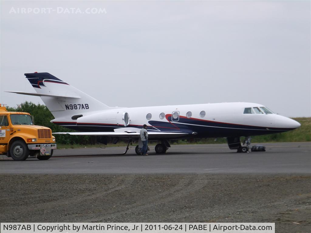N987AB, 1977 Dassault Fan Jet Falcon (20F) C/N 368, Taking on fuel in Bethel, getting ready for departure.