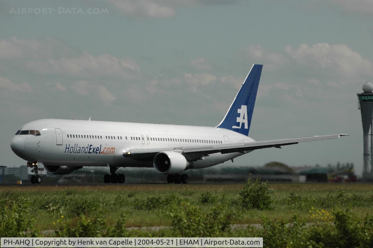 PH-AHQ, 1990 Boeing 767-383 C/N 24477, Boeing 767-300 of HollandExel taking off from Schiphol airport.