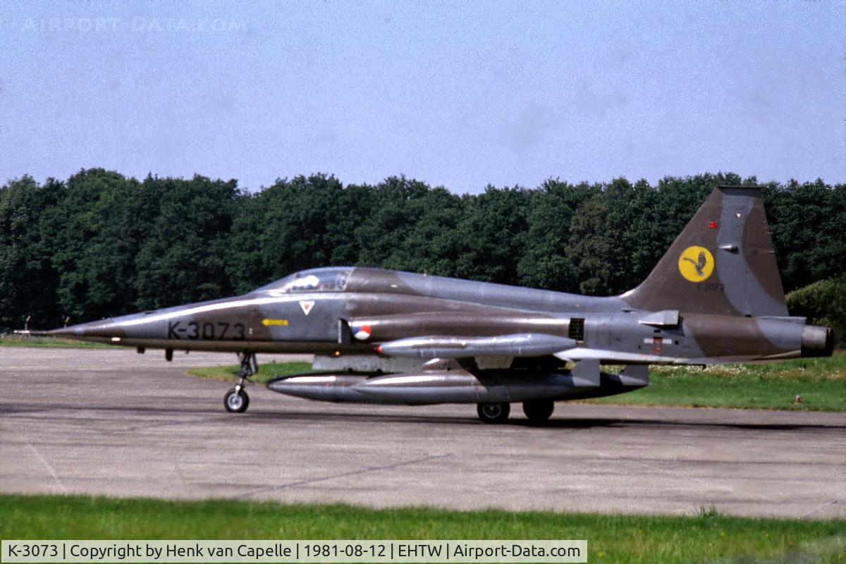 K-3073, 1972 Canadair NF-5A Freedom Fighter C/N 3073, NF-5A fighter-bomber of 316 squadron of the Royal Netherlands Air Force about to take off from Twente air base.