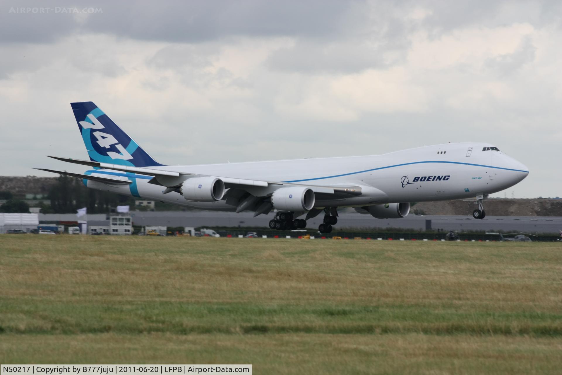 N50217, 2010 Boeing 747-8R7F C/N 35806, on landing at Le bourget for SIAE 2011