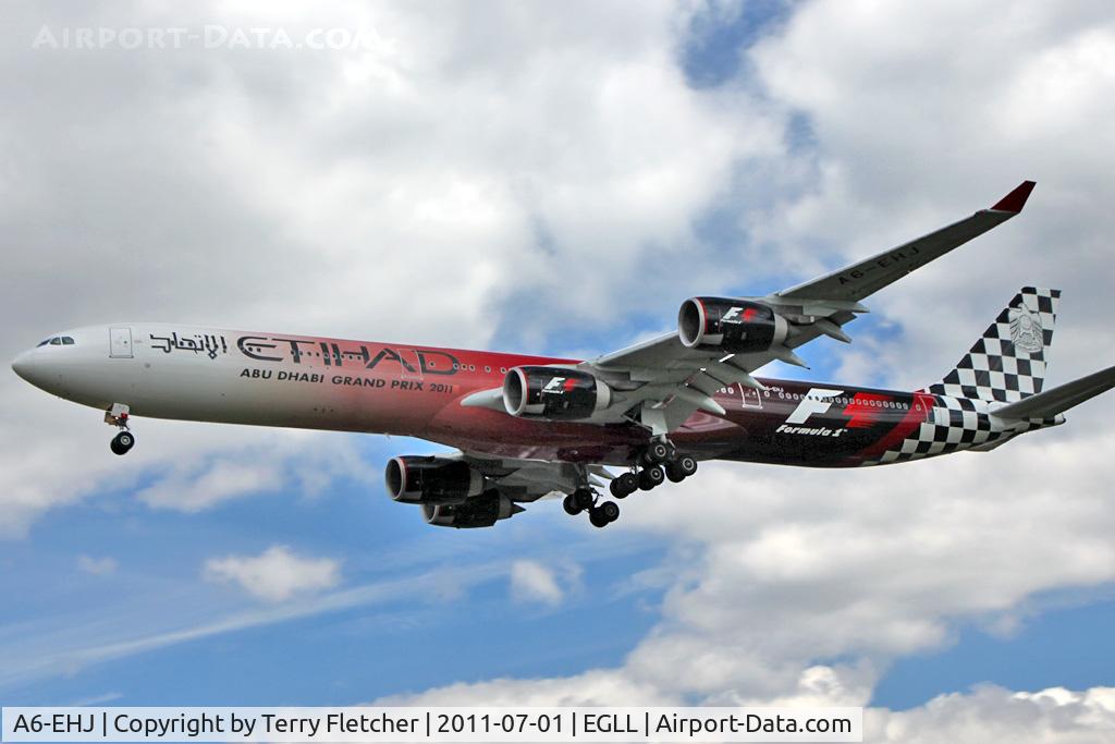 A6-EHJ, 2008 Airbus A340-642X C/N 933, Ethiad's 2008 Airbus A340-642X, c/n: 933 sporting the F1 Grand Prix scheme