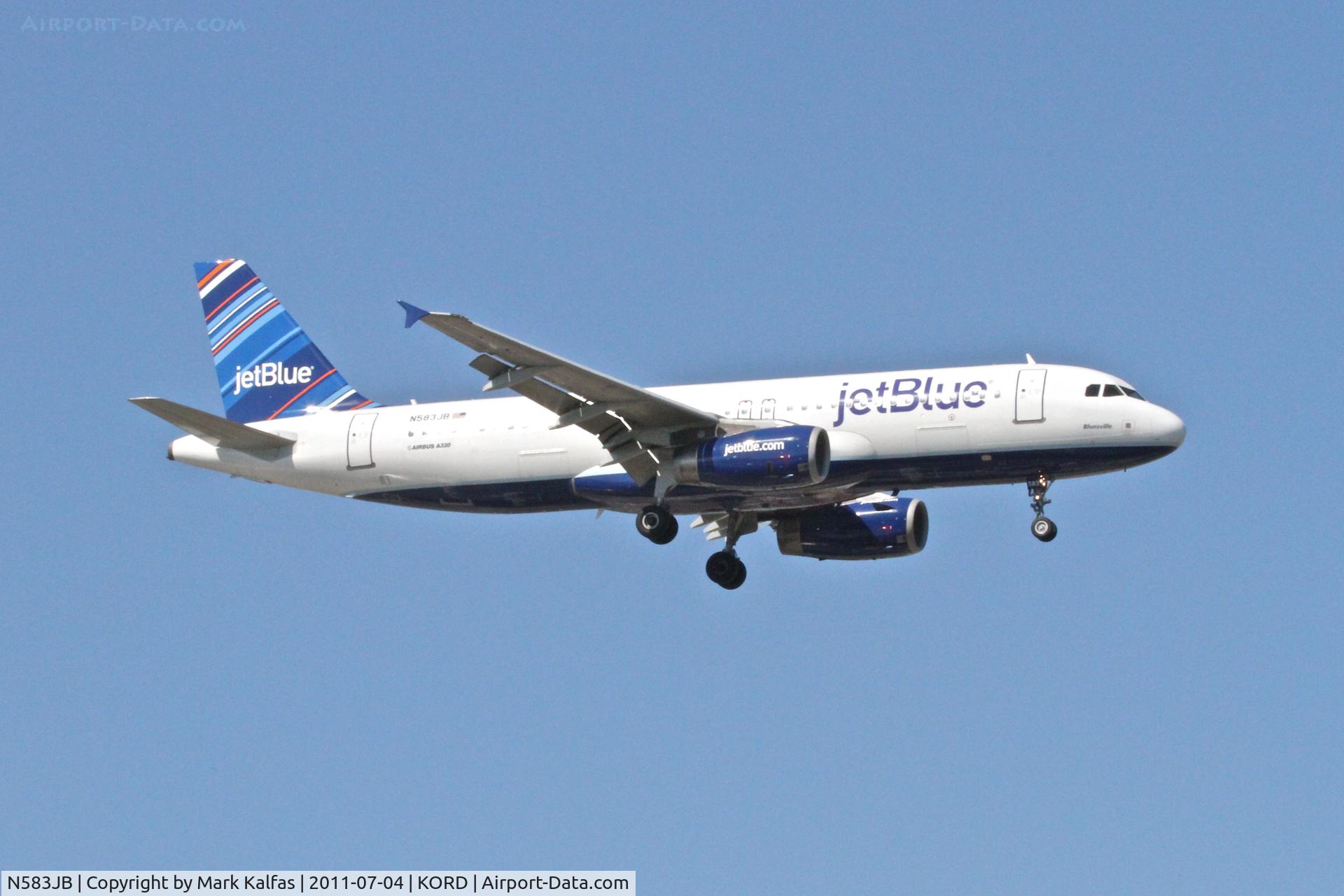 N583JB, 2004 Airbus A320-232 C/N 2150, Jet Blue Airbus A320-232, JBU934 arriving from KLGB, RWY 14R approach KORD.