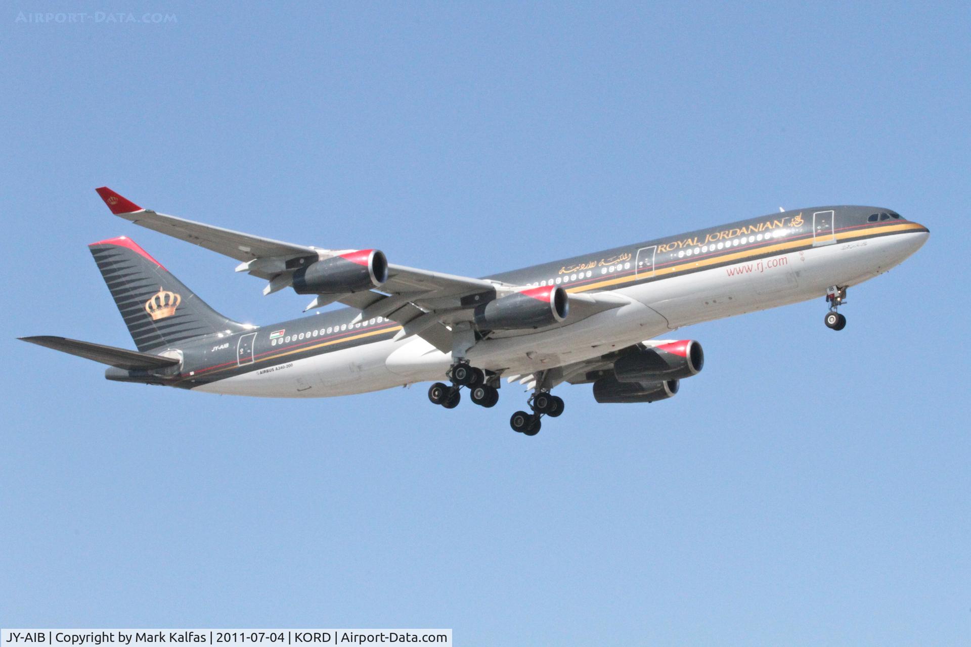 JY-AIB, 1994 Airbus A340-211 C/N 043, Royal Jordanian Airbus A340-211, RJA263 arriving from OJAI (Queen Alia Int'l Airport Amman), RWY 14R approach KORD