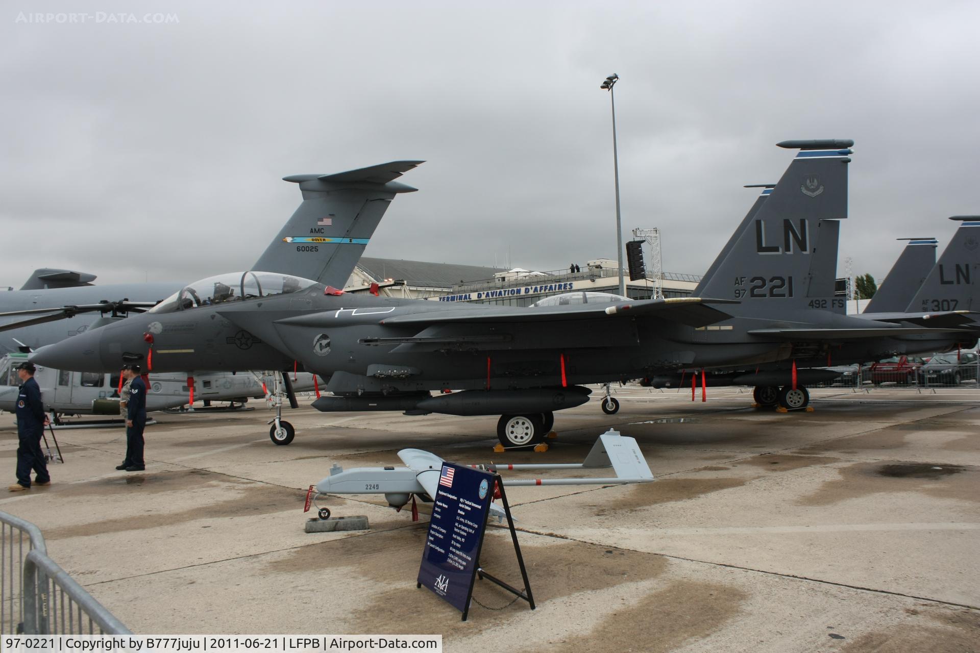 97-0221, 1997 McDonnell Douglas F-15E Strike Eagle C/N 1359/E220, on display at SIAE 2011