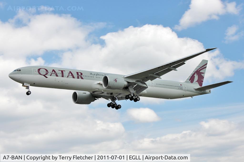 A7-BAN, 2011 Boeing 777-3DZ/ER C/N 38246, Qatar Airway's 2011 Boeing 777-3DZER, c/n: 38246 at Heathrow
