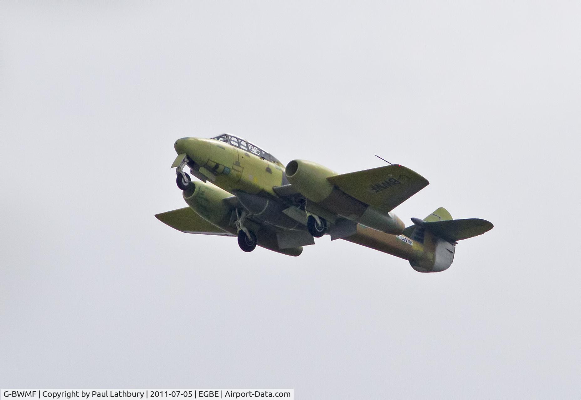 G-BWMF, 1949 Gloster Meteor T.7 C/N G5/356460, Taken on approach to Coventry where it will become part of the 'Airbase' living museum aircraft, used for training and displays. Following restoration this was the first direct flight by this aircraft for 46 years (other than test flights at Kemble)