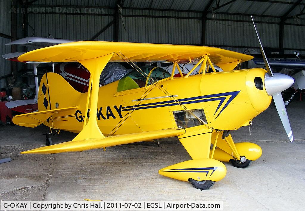 G-OKAY, 1977 Pitts S-1E Special C/N 12358, in the main hangar at Andrewsfield