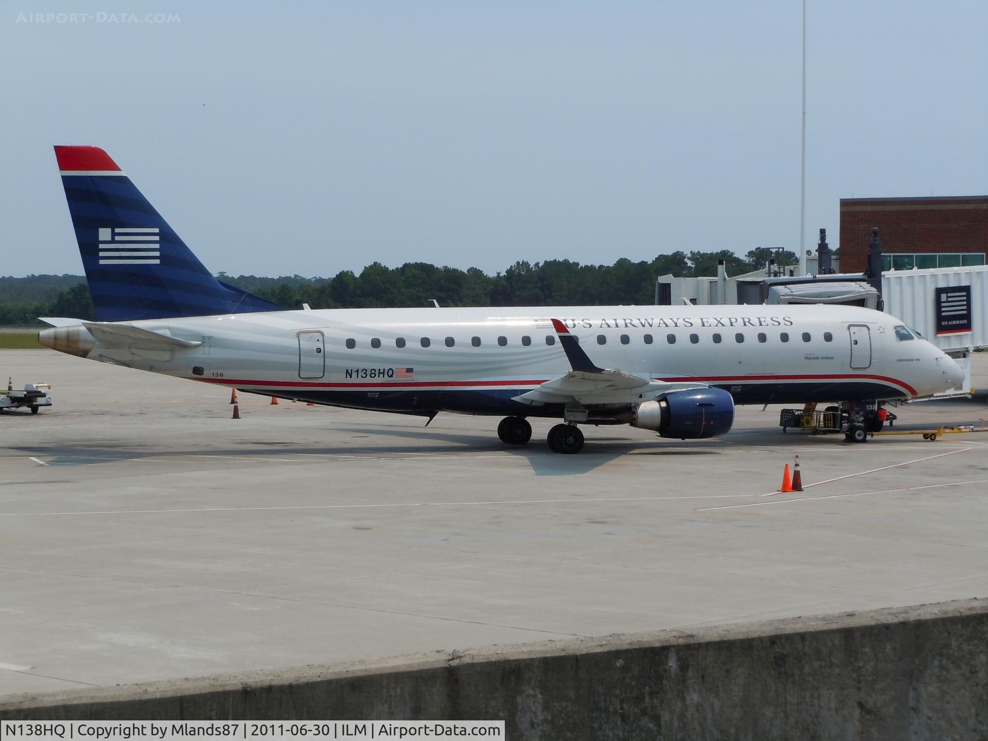 N138HQ, 2008 Embraer 175LR (ERJ-170-200LR) C/N 17000234, At the gate at ILM. Ready for push back