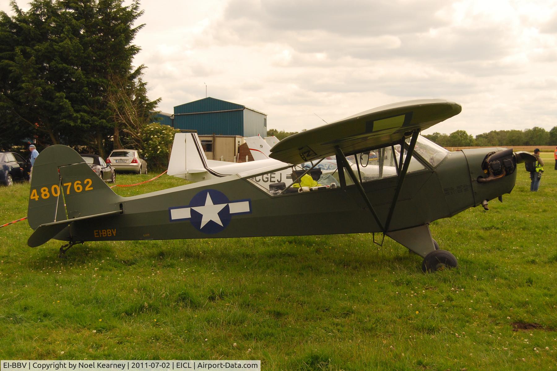 EI-BBV, Piper J3C-65 Cub Cub C/N 13058, Attending the July fly-in at Clonbullogue Aerodrome.