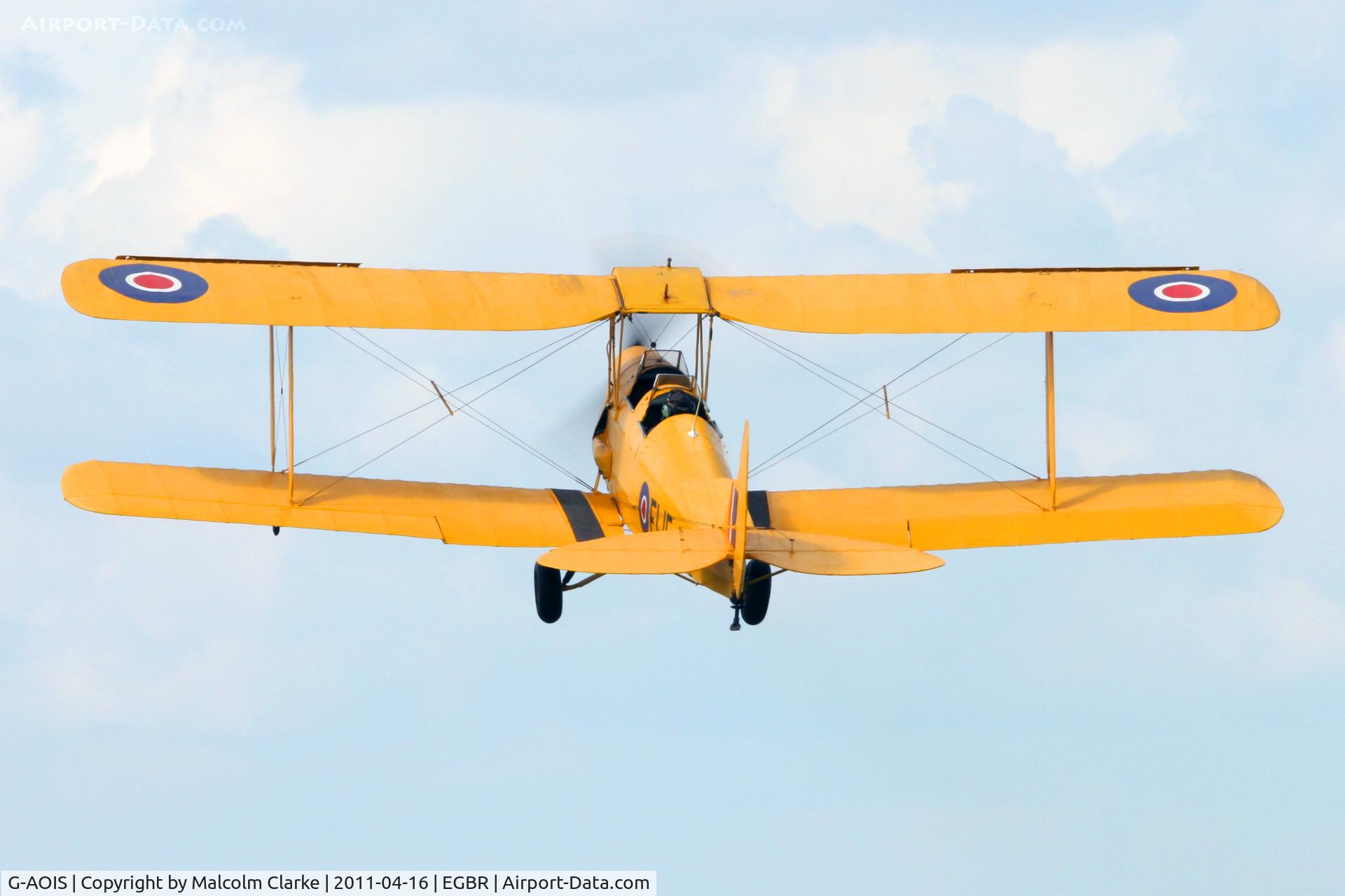 G-AOIS, 1939 De Havilland DH-82A Tiger Moth II C/N 83034, De Haviland DH-82A Tiger Moth at Breighton Airfield in April 2011.