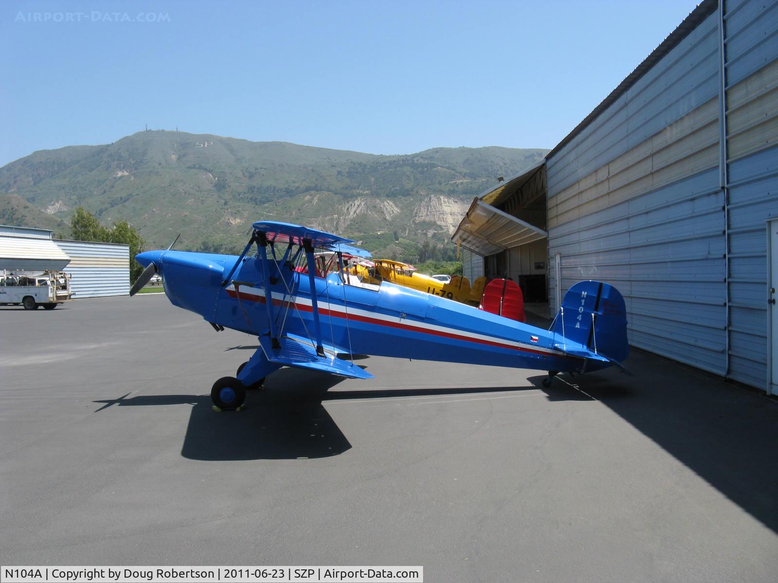 N104A, 1947 Aero C.104S Jungmann C/N 212, 1947 Bucker BU1.131 JUNGMANN, Lycoming O&VO-360 180 Hp upgrade conversion. N104A was the very first Lycoming conversion with engine mount and cowl design by Joe Krybus, SZP's Bucker specialist A&P, early arrival