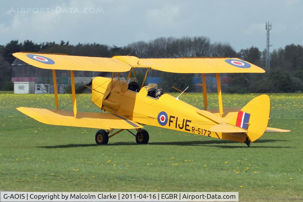 G-AOIS, 1939 De Havilland DH-82A Tiger Moth II C/N 83034, De Havilland DH-82A Tiger Moth at Breighton Airfield in April 2011.