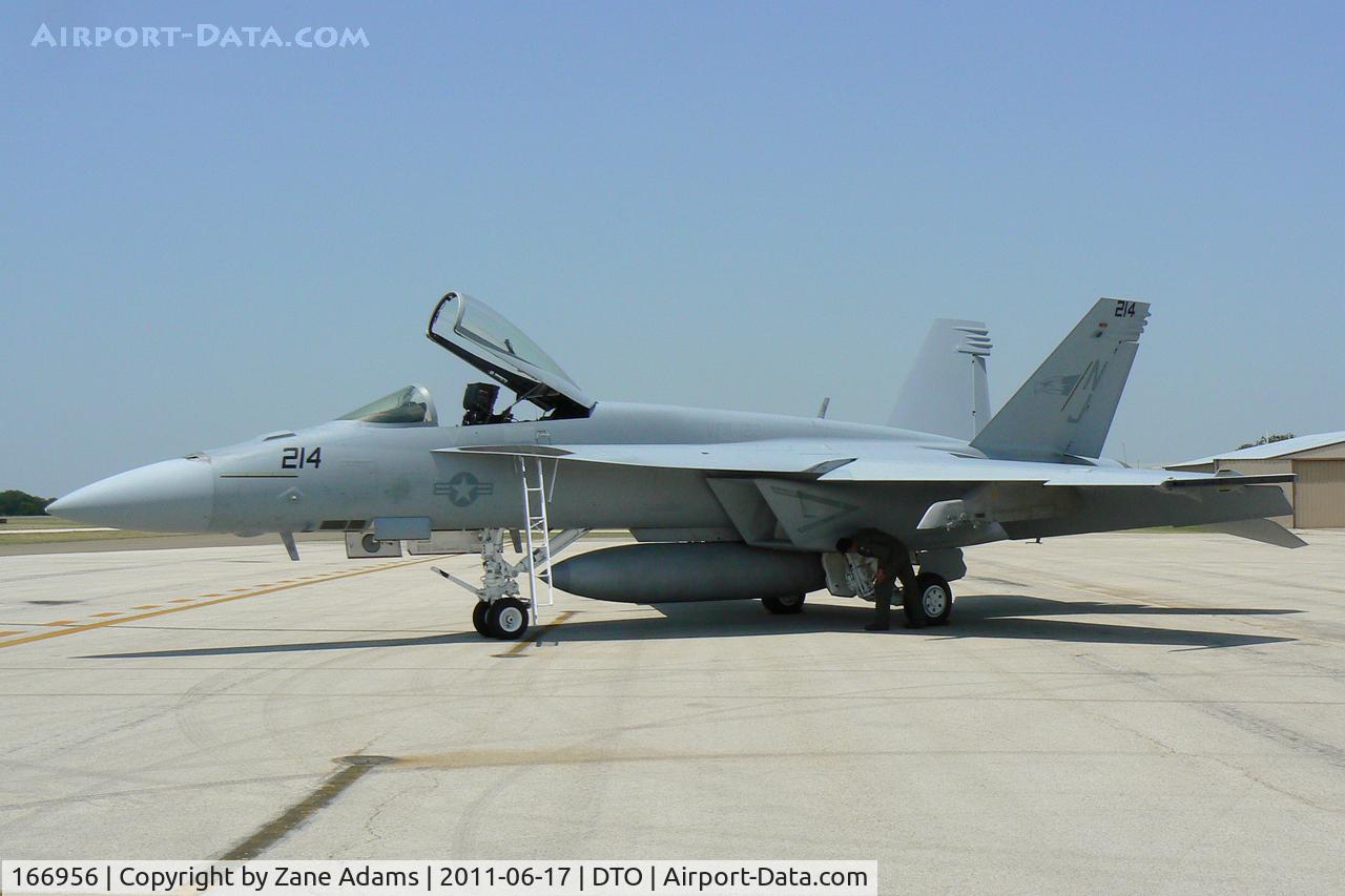 166956, Boeing F/A-18E Super Hornet C/N E198, At Denton Municipal - In town for the Legacy Flight at the 2011 Airshow.