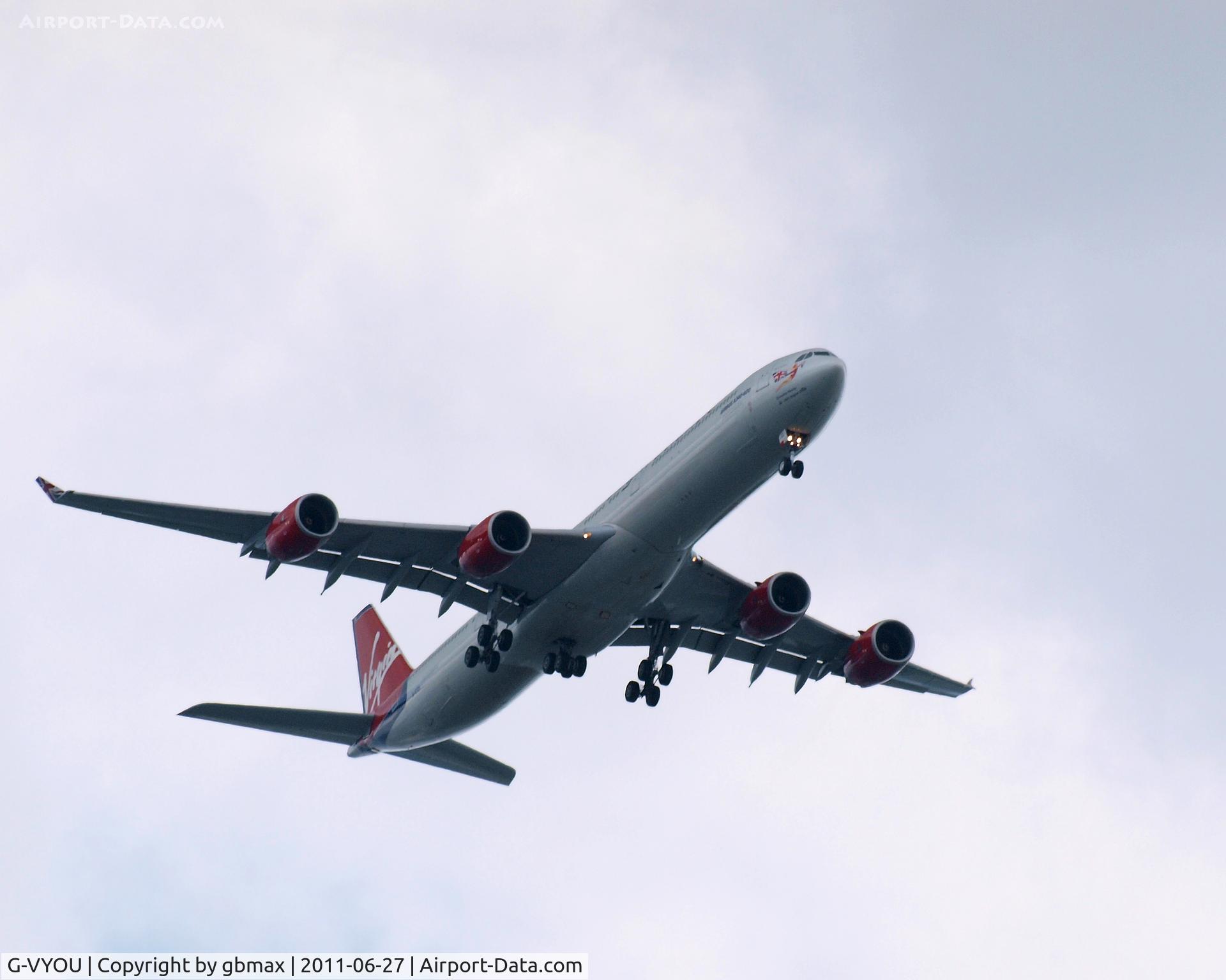 G-VYOU, 2006 Airbus A340-642 C/N 765, Flying @ ~3,500 feet high, going to a landing at JFK