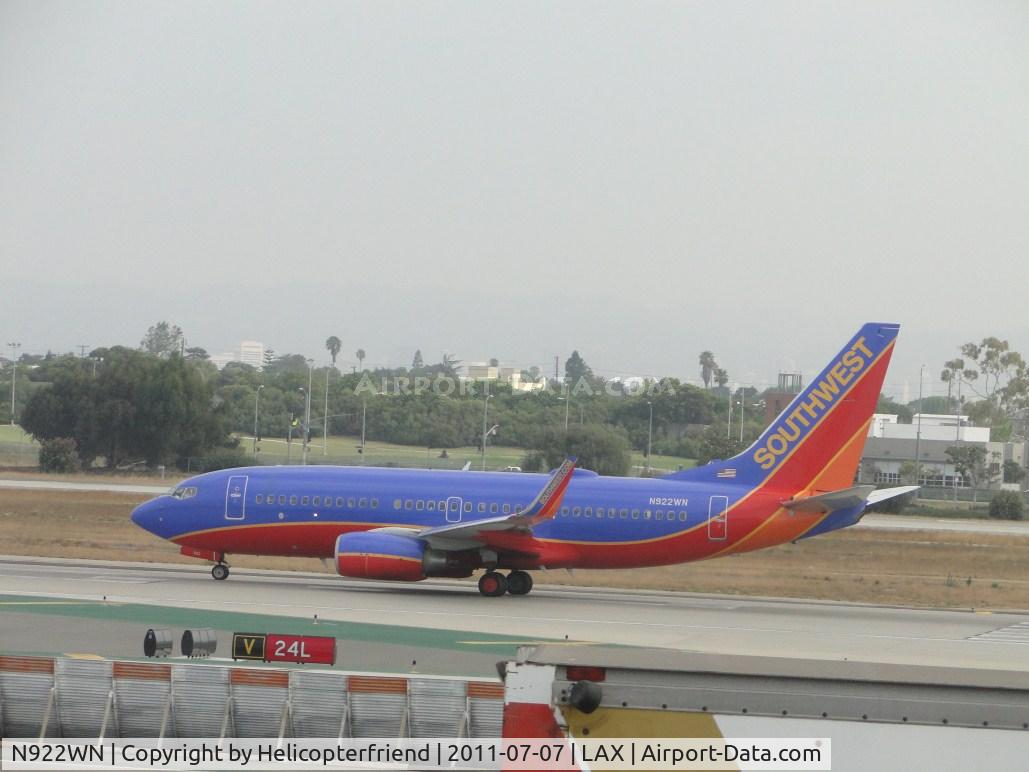N922WN, 2008 Boeing 737-7H4 C/N 32461, Standing by to start take off roll on runway 24L