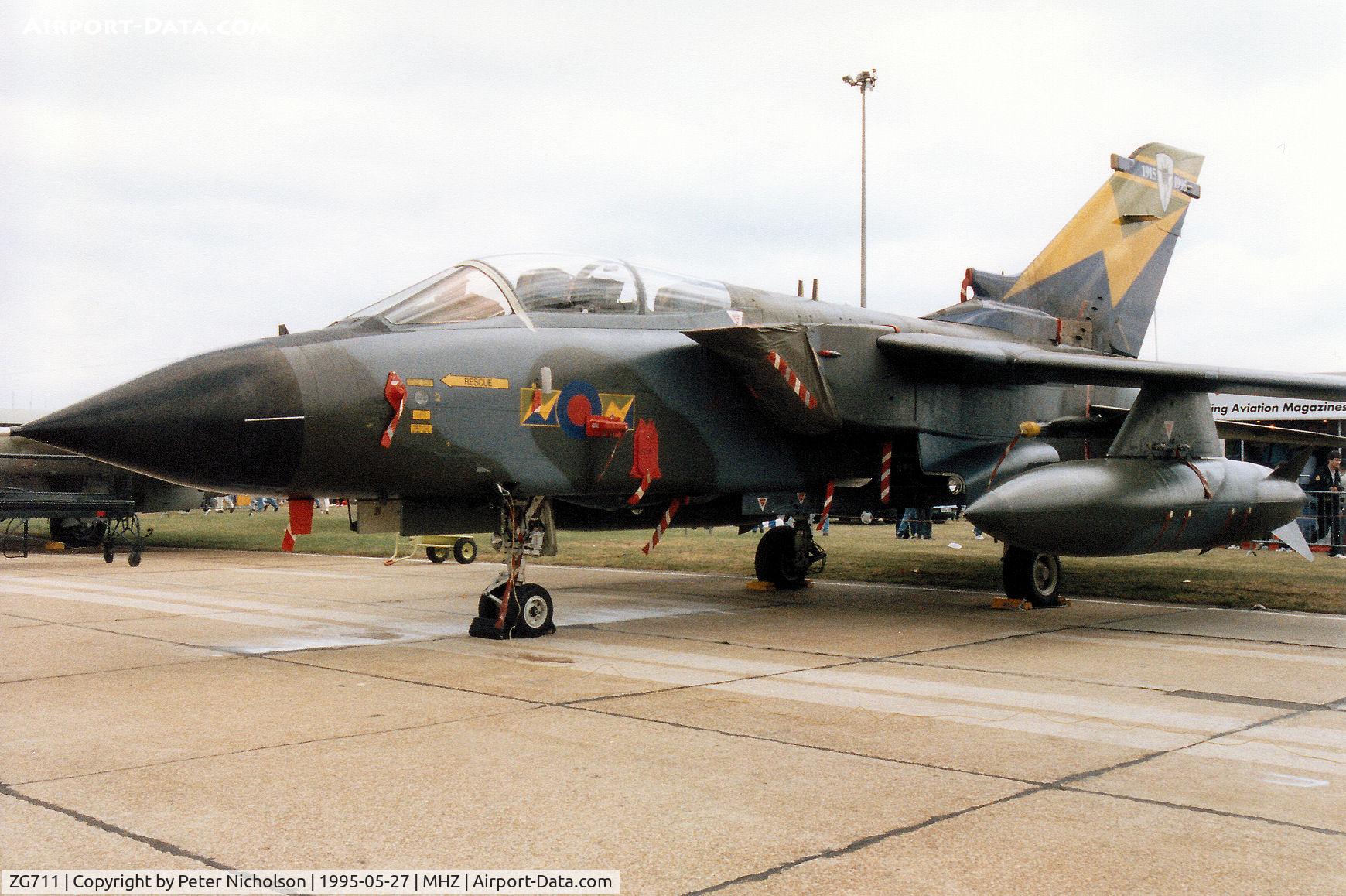 ZG711, 1989 Panavia Tornado GR.1A C/N BS178/820/2659, Tornado GR.1A of RAF Marham's 13 Squadron in 80th Anniversary markings on display at the 1995 RAF Mildenhall Air Fete.