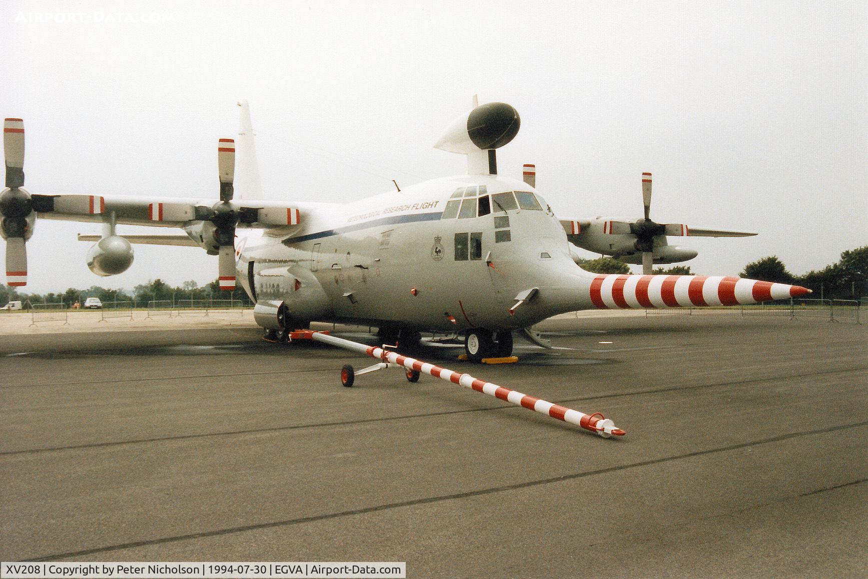 XV208, 1966 Lockheed C-130K Hercules W.2 C/N 382-4233, Hercules W.2, callsign Snoopy, of the Meteorological Research Flight on display at the 1994 Intnl Air Tattoo at RAF Fairford.