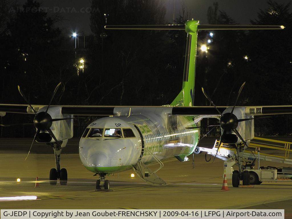 G-JEDP, 2003 De Havilland Canada DHC-8-402Q Dash 8 C/N 4085, at T1 by night