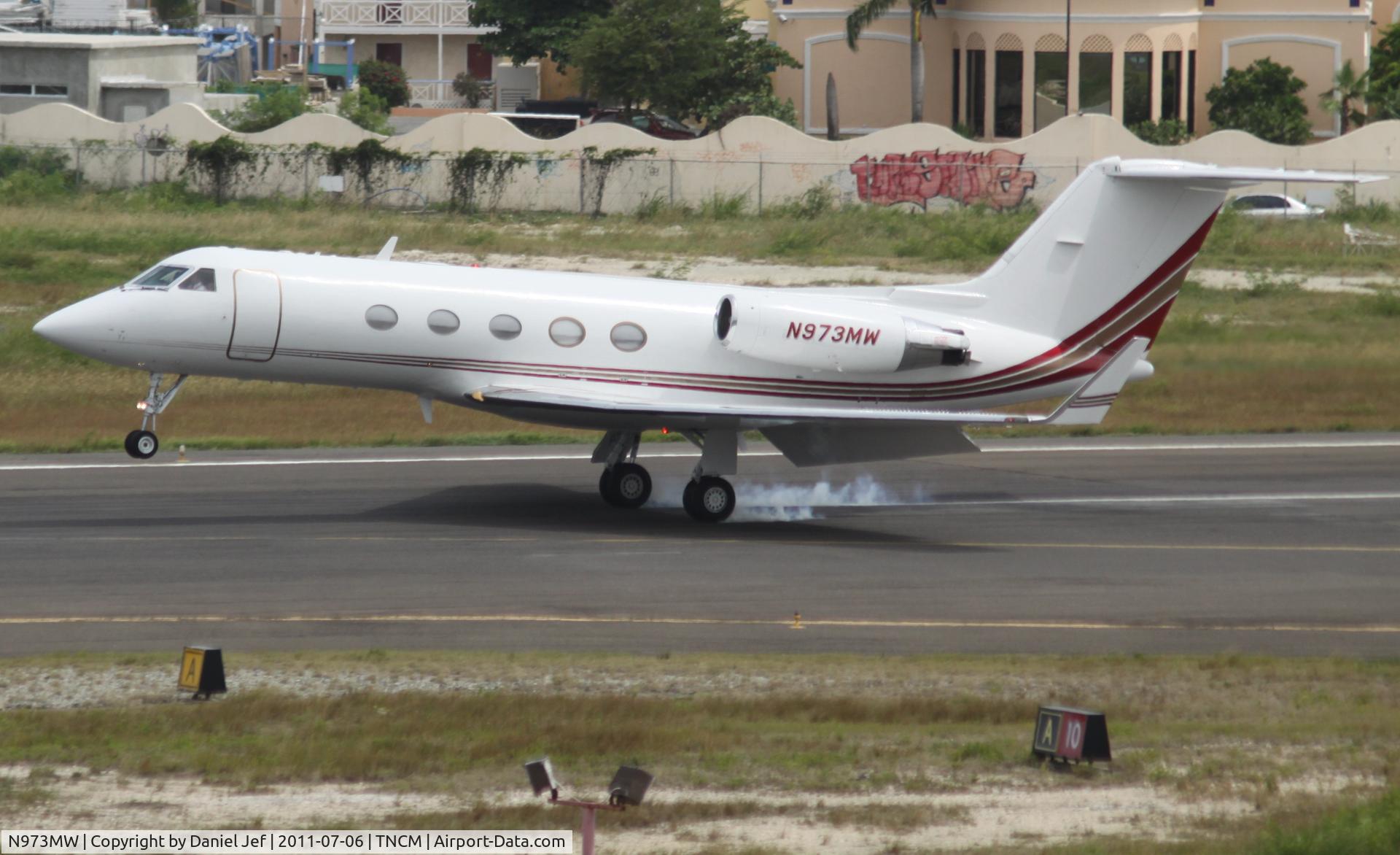 N973MW, 1980 Grumman G-1159 Gulfstream II C/N 301, ON the ground at TNCM