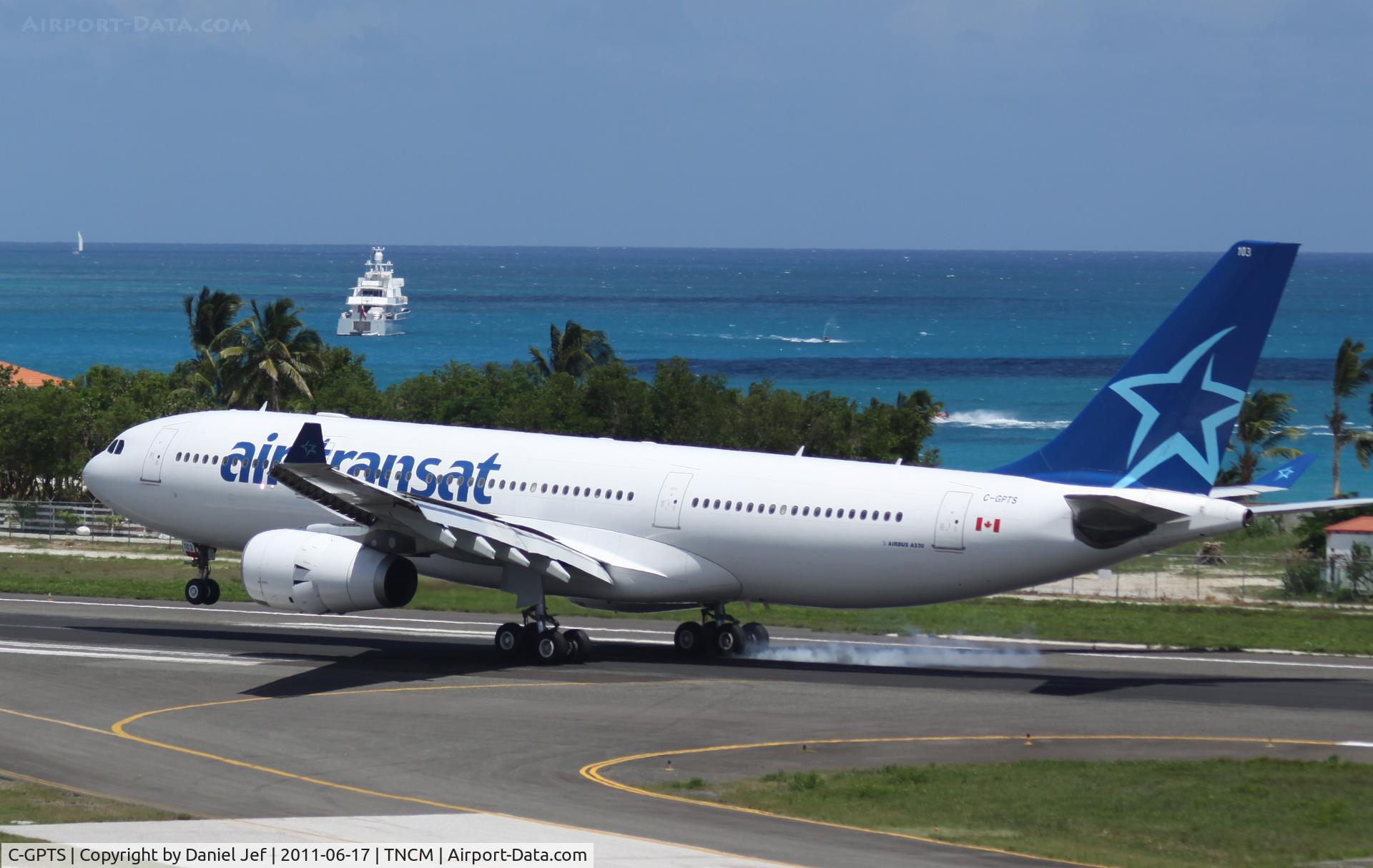 C-GPTS, 2002 Airbus A330-243 C/N 480, Air Transat C-GPTS landing at TNCM