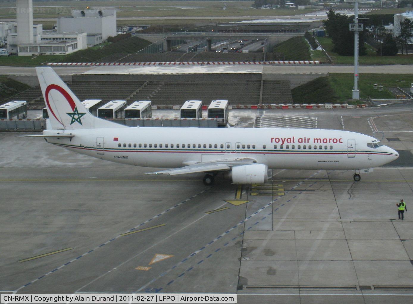 CN-RMX, 1992 Boeing 737-4B6 C/N 26526, French titles are applied on the right side. At time of picture, Mike-Xray was set for a return leg to Fez, one of the kingdom's imperial cities