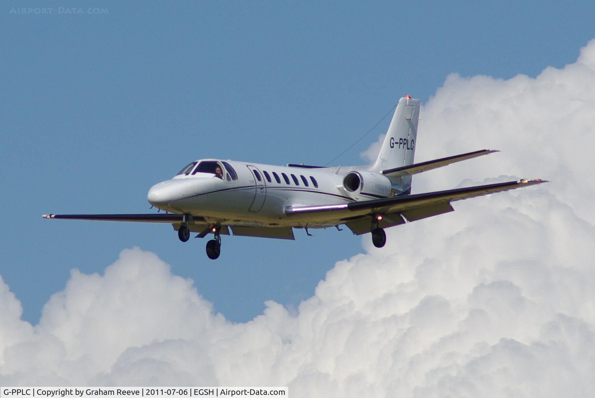 G-PPLC, 1990 Cessna 560 Citation V C/N 560-0059, About to touch down.