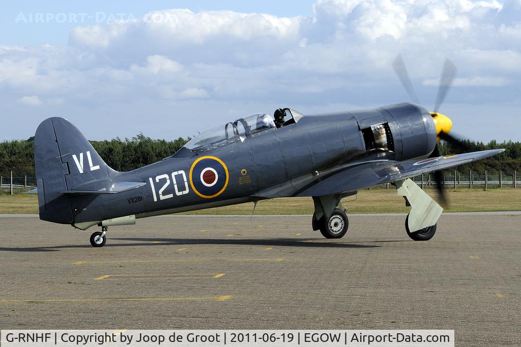 G-RNHF, 1949 Hawker Sea Fury T.20 C/N ES.3615, Since this spring Sea Fury VX281 is active again with the RNHF. It came in at Woodvale for a fuel stop. Nice surprise..!