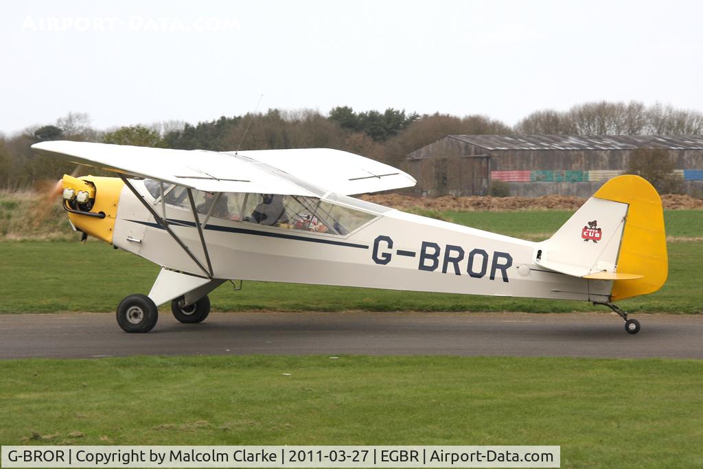 G-BROR, 1943 Piper L-4H Grasshopper (J3C-65D) C/N 10885, Piper J-3C-65 at Breighton Airfield in March 2011.