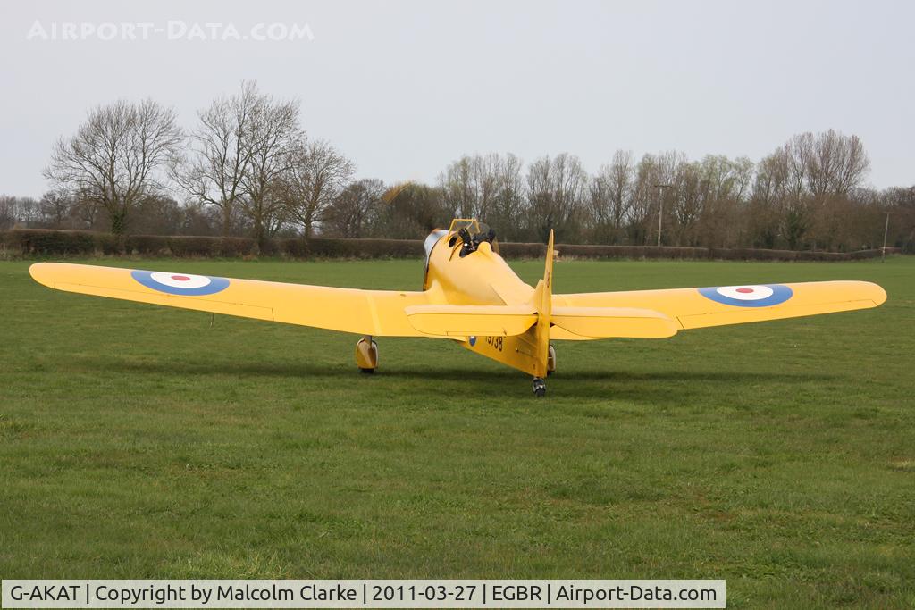 G-AKAT, 1940 Miles M14A Hawk Trainer 3 C/N 2005, Miles M15A Hawk Trainer 3 at Breighton Airfield in March 2011.