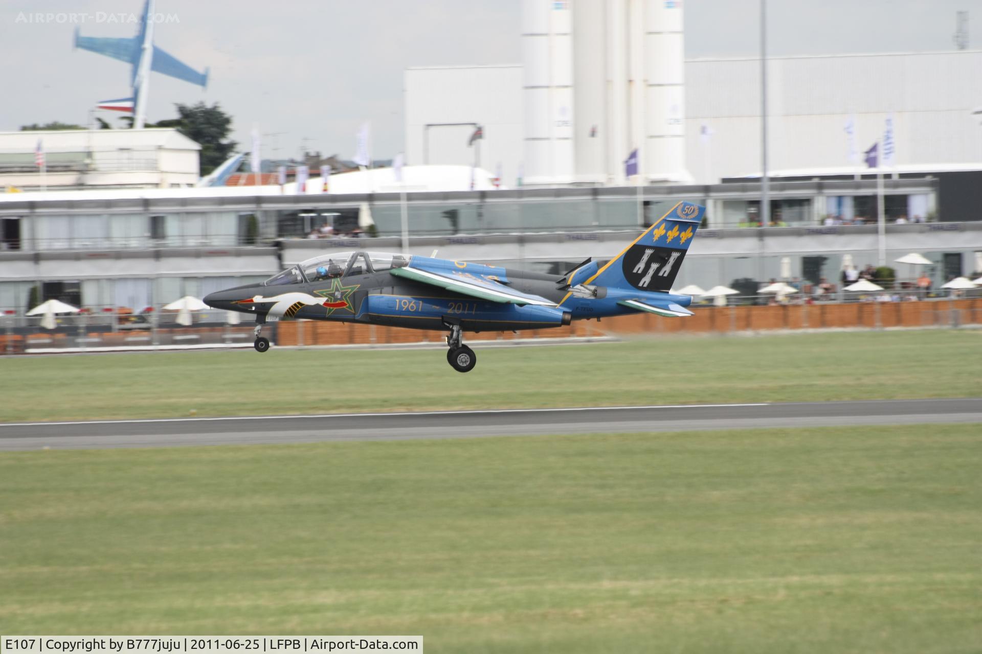 E107, Dassault-Dornier Alpha Jet E C/N E107, on display at SIAE 2011 with special peint for 50 year of Ecole de Chasse à Tours