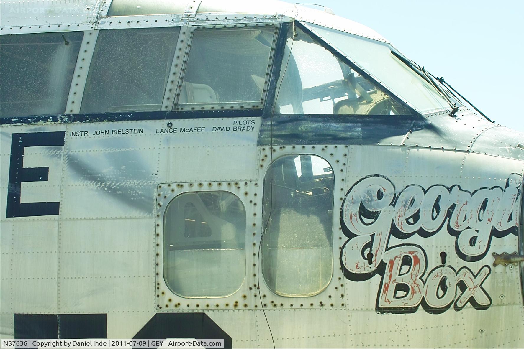 N37636, Fairchild C-119L Flying Boxcar C/N 253, Fairchild C-119L formerly of the California Air Guard.  This aircraft decorated as Georgia Box with pilots John Bielstein, Lance McAfee, and David Brady