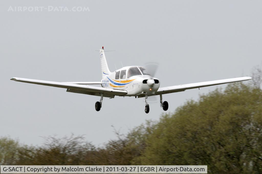 G-SACT, 1988 Piper PA-28-161 Cadet C/N 2841048, Piper PA-28-161 Cadet landing at Breighton Airfield in March 2011.