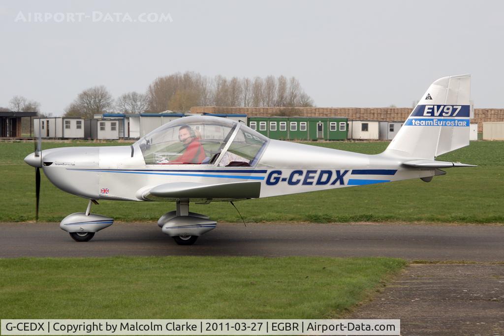 G-CEDX, 2006 Cosmik EV-97 TeamEurostar UK C/N 2827, Cosmik EV-97 TeamEurostar at Breighton Airfield in March 2011.