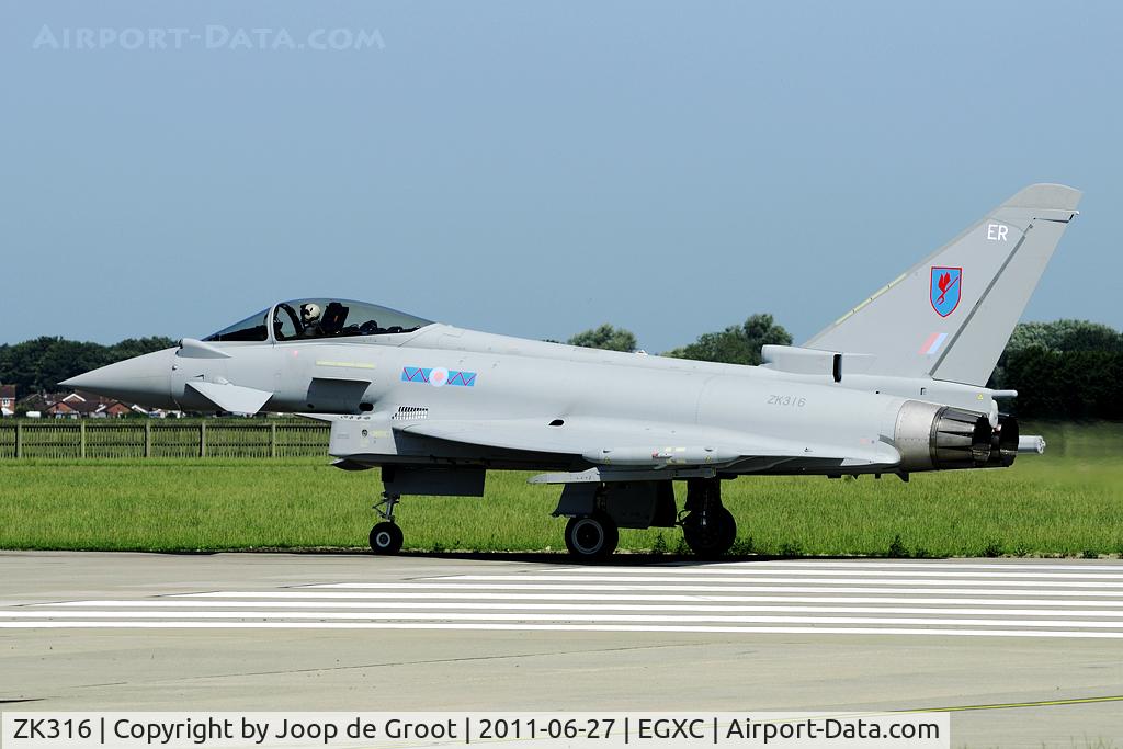 ZK316, 2011 Eurofighter EF-2000 Typhoon FGR4 C/N BS075, my first 6 squadron Typhoon. It paid a visit to Coningsby and returned to Leuchars.
