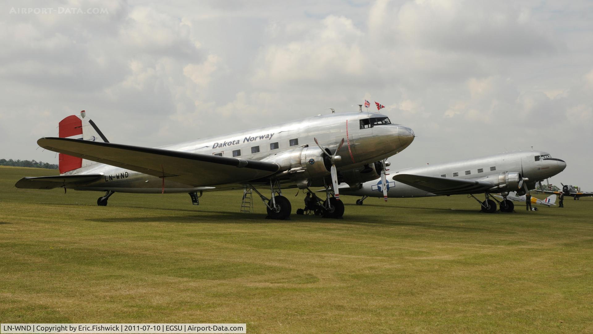 LN-WND, 1943 Douglas C-53D-DO Skytrooper (DC-3A) C/N 11750, 5. LN-WND and another DC3 at the excellent Flying Legends Air Show (July 2011)